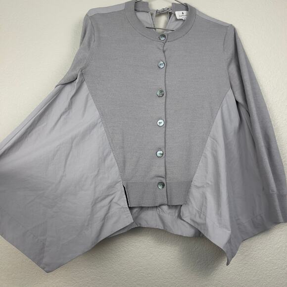 Lanvin En Bleu Mixed Media Cardigan Gray IT 38 Asymmetrical Lagenlook - Picture 7 of 13